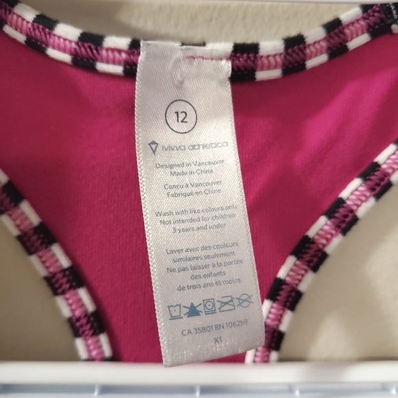 Ivivva - Girls Black and White Striped, and Magenta Back Tank Top - Size 12 - Picture 3 of 4